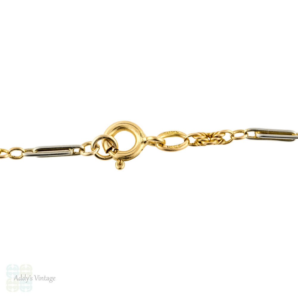 18ct & Platinum Necklace, Antique Fancy Oblong & Love Knot Links Chain. 38 cm / 15 inches.