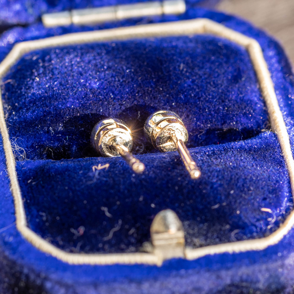 Baby Bezel Set Diamond Stud Earrings, Old Cut Diamonds in 9ct & Platinum.