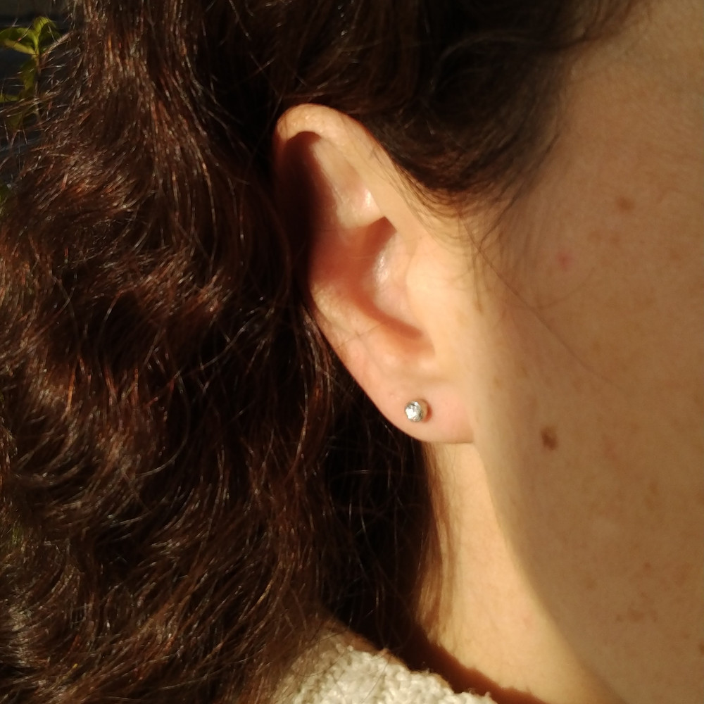 Baby Bezel Set Diamond Stud Earrings, Old Cut Diamonds in 9ct & Platinum.