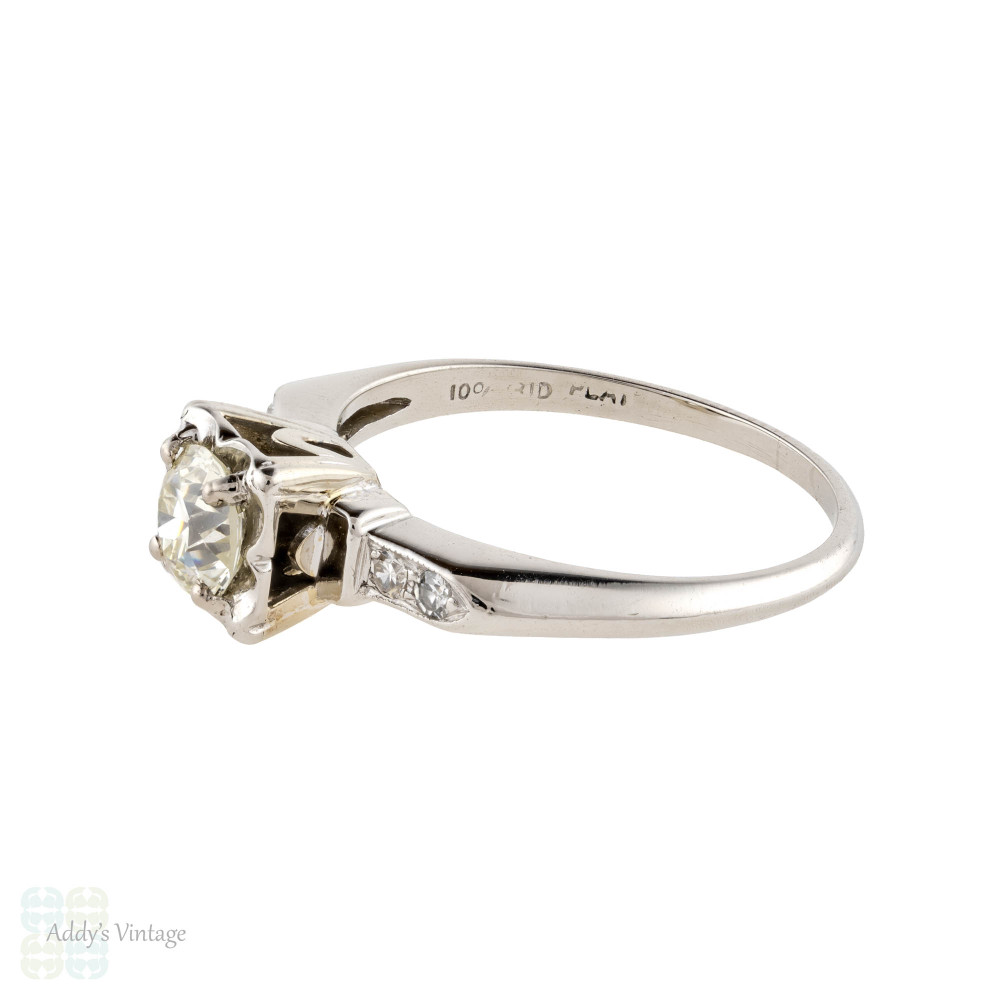 1930s Vintage Diamond Engagement Ring, Platinum Art Deco 0.78 ctw Old Cut Diamond Ring.