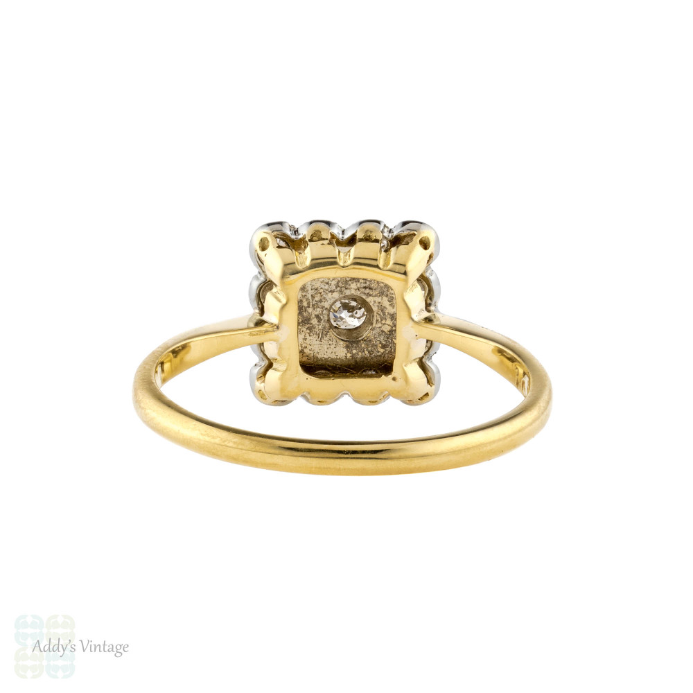 Antique Diamond Engagement Ring, 1920s Square Scalloped Edge Halo 18ct & Platinum.