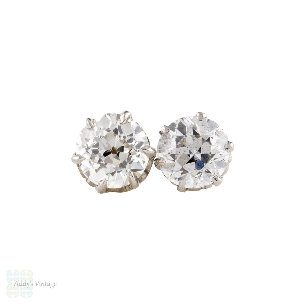 RESERVED Antique Old European Cut Diamond Stud Earrings, 0.84 ctw 18ct & Platinum.