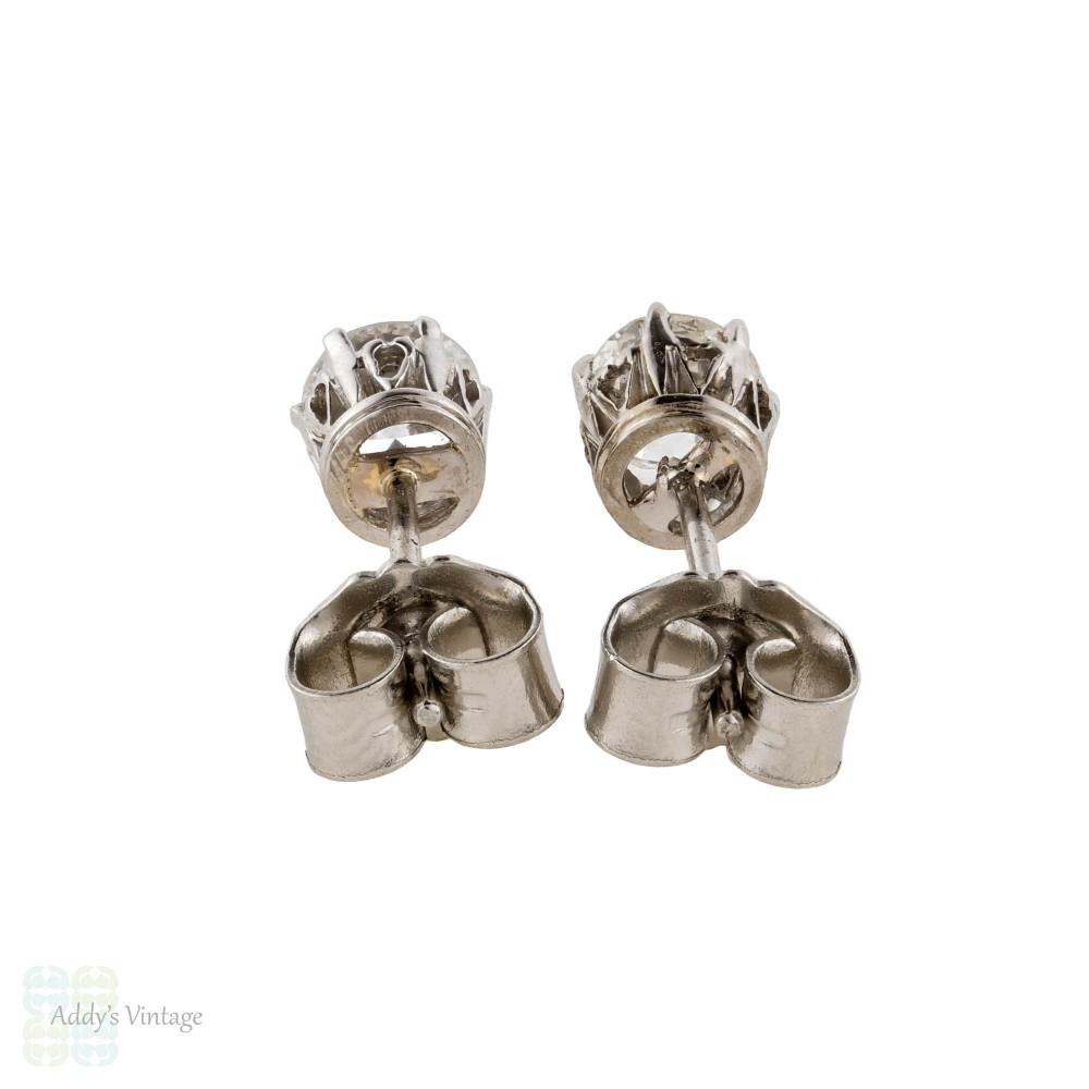RESERVED Antique Old European Cut Diamond Stud Earrings, 0.84 ctw 18ct & Platinum.