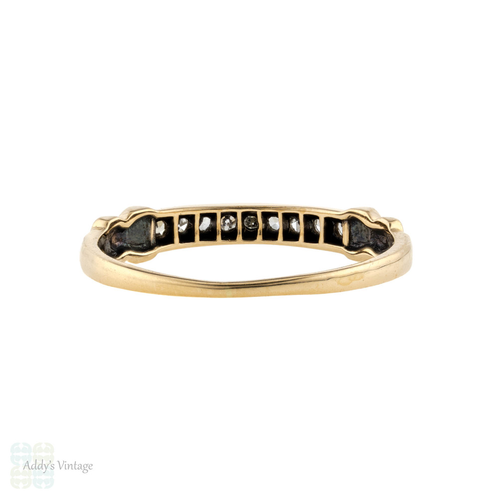 RESERVED Vintage 14k Diamond Wedding Ring, 9 Stone Two-Tone Band Circa 1940s Size J.5 / 5.