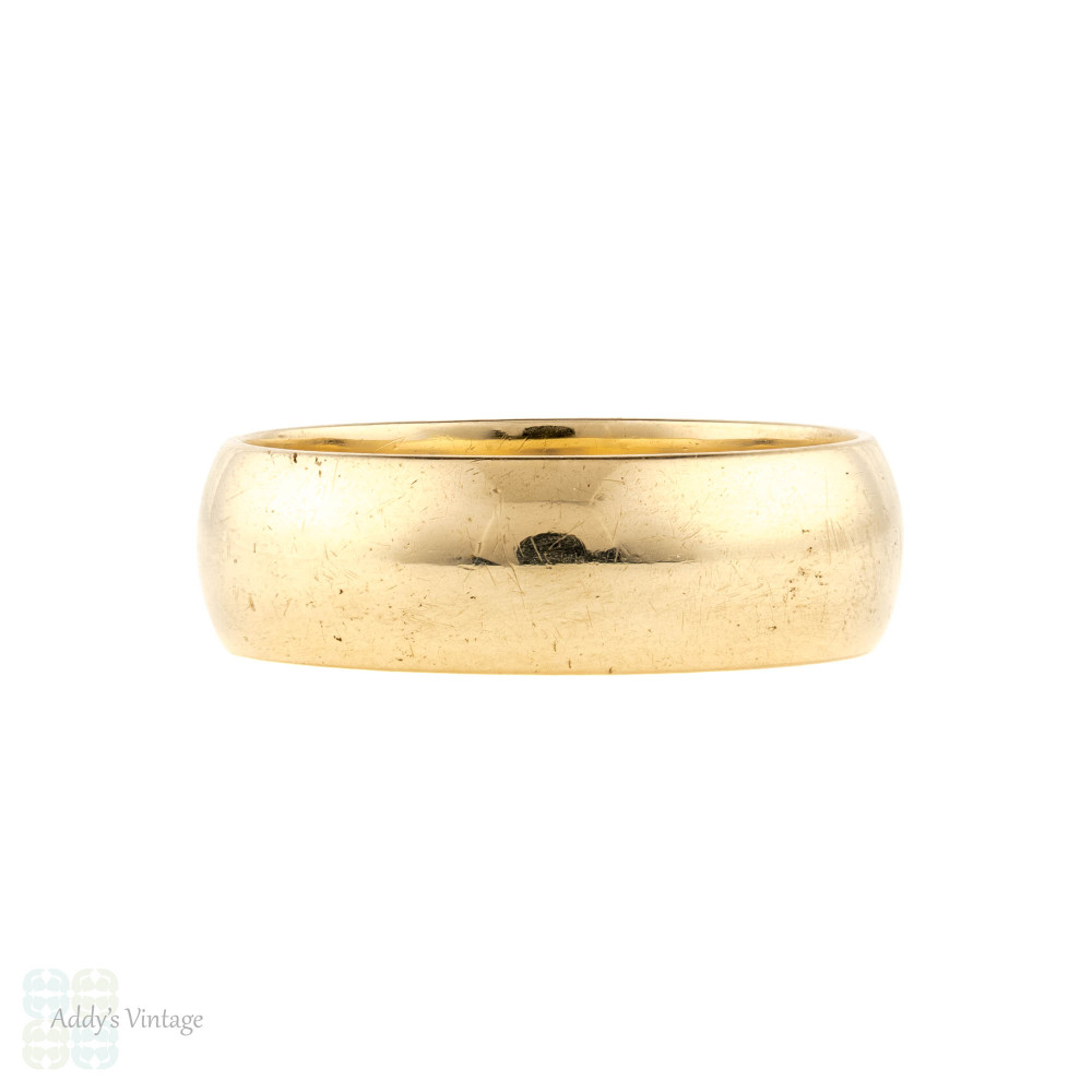 Wide 9ct Yellow Gold Ladies Wedding Ring, Vintage 1960s 9k Wide 9ct Yellow Gold Ladies Wedding Ring, Vintage 1960s 9k
