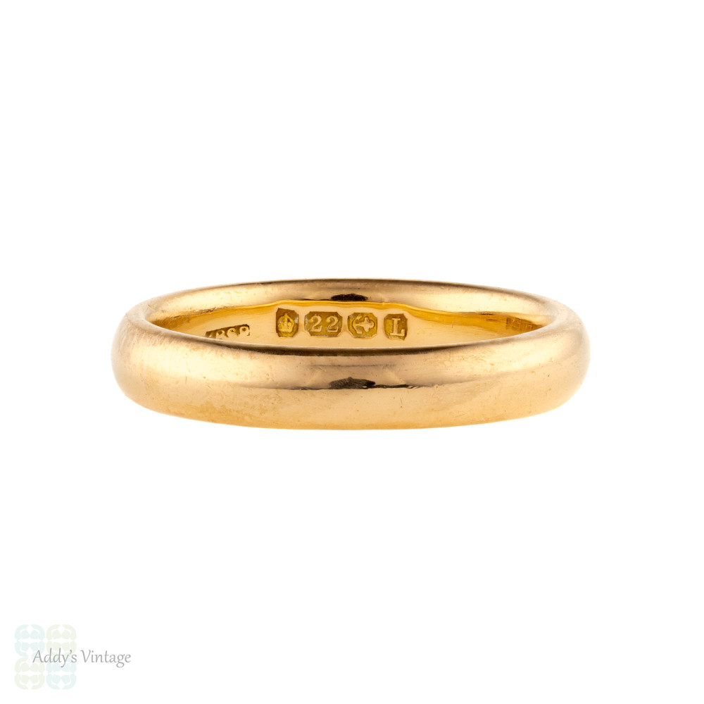Art Deco 22ct Wedding Ring, 1930s Narrow Ladies 22k Gold Wedding Band Size J / 4.75.