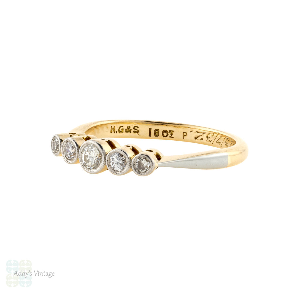 RESERVED Five Stone Diamond Engagement Ring, Art Deco Graduated Bezel Set Band 18ct Gold.