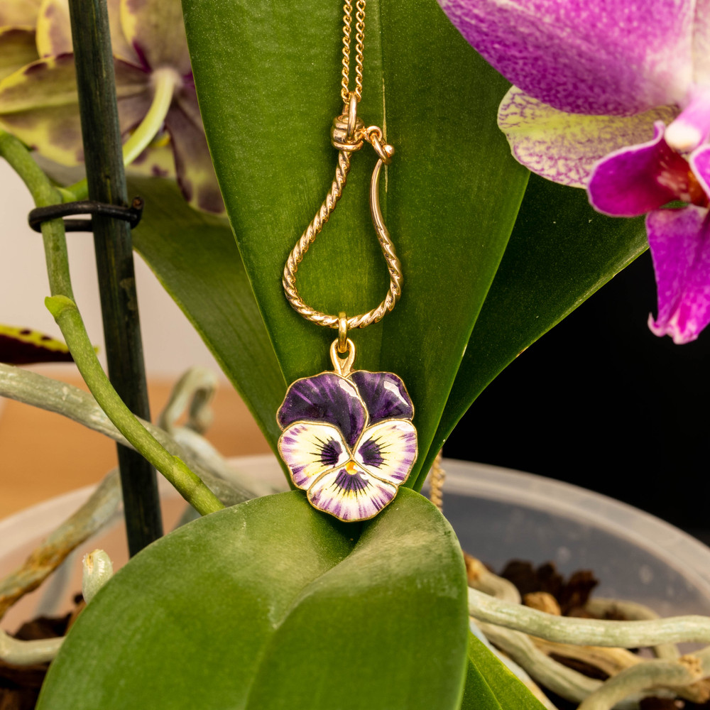 RESERVED Antique Enamel Pansy Pendant, Vintage Silver Gilt