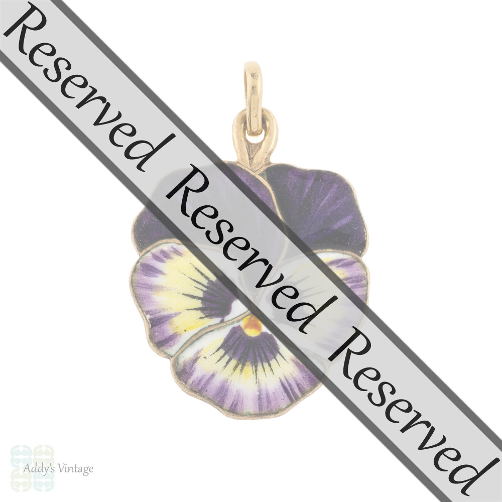RESERVED Antique Enamel Pansy Pendant, Vintage Silver Gilt