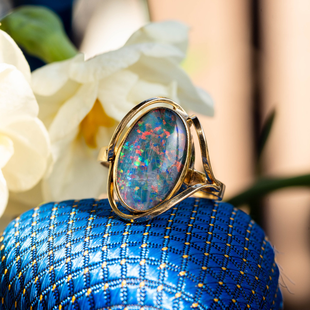 Antique Black Opal Ring with Diamonds for Sale | AC Silver