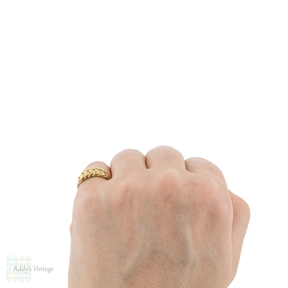 Victorian 18ct Keeper Ring, Wide Antique Braided 18ct Band 1890s.