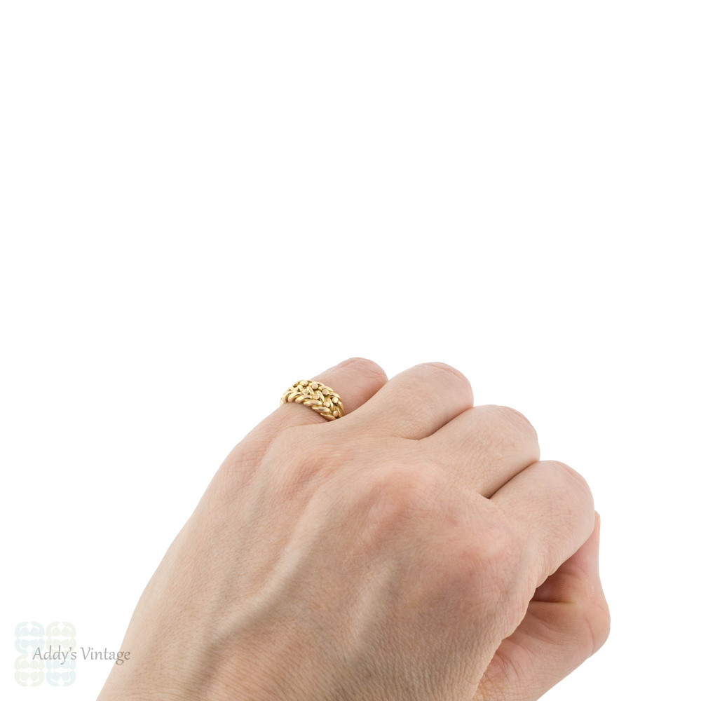 Victorian 18ct Keeper Ring, Wide Antique Braided 18ct Band 1890s.