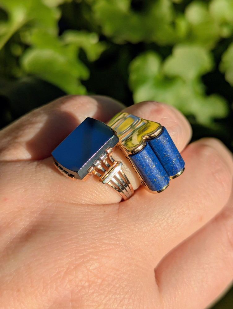 Retro Hematite Statement Ring, Vintage Mid Century French Hallmarked 18ct Rose & White Gold.