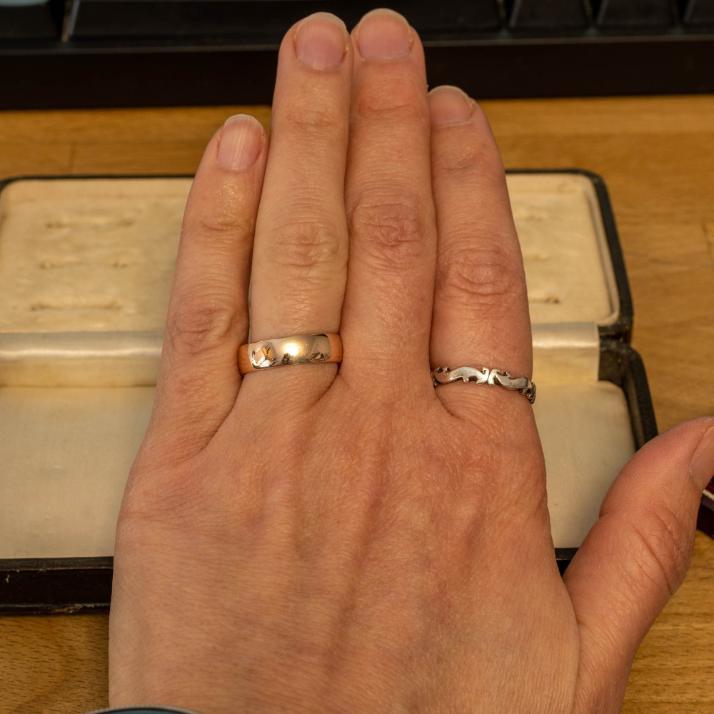 Antique 9ct Rose Gold Wedding Ring, 9k 1910s Cigar Wedding Band Size P.5 / 8.