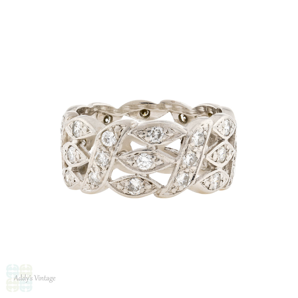 Diamond Eternity Wedding Ring, Vintage Platinum Full Hoop Anniversary Band Size O.5 / 7.5