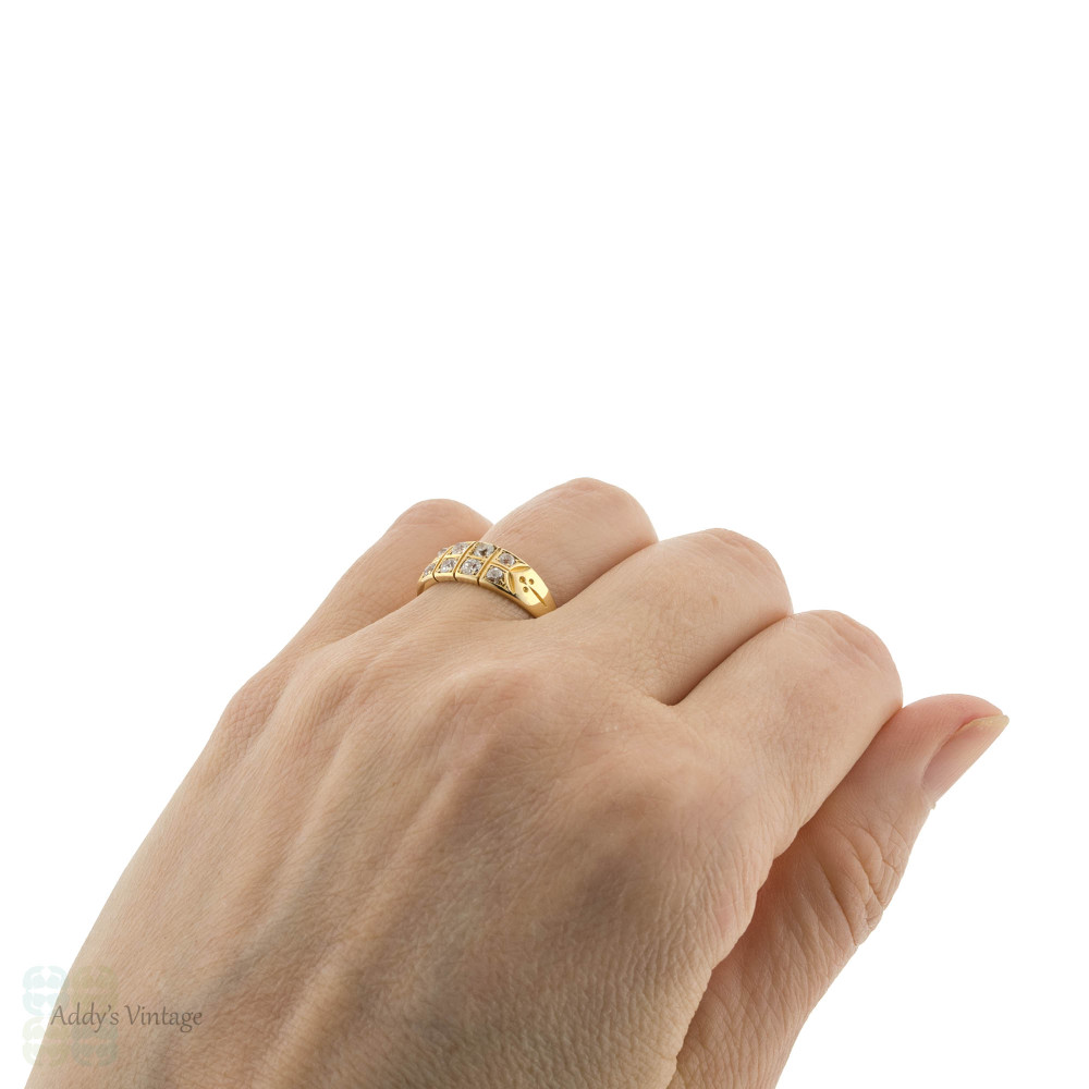 Antique Double Row Diamond Ring, Victorian 18ct 18k Wide Old Mine Cut Band.