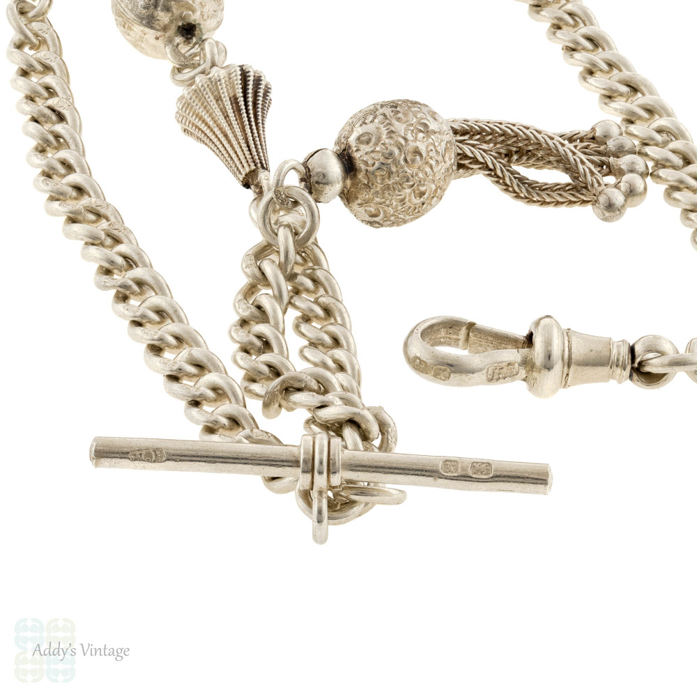 RESERVED Victorian Sterling Silver Fancy Link Chain Necklace, 1890s Hallmarks T-Bar & Dog Clip.