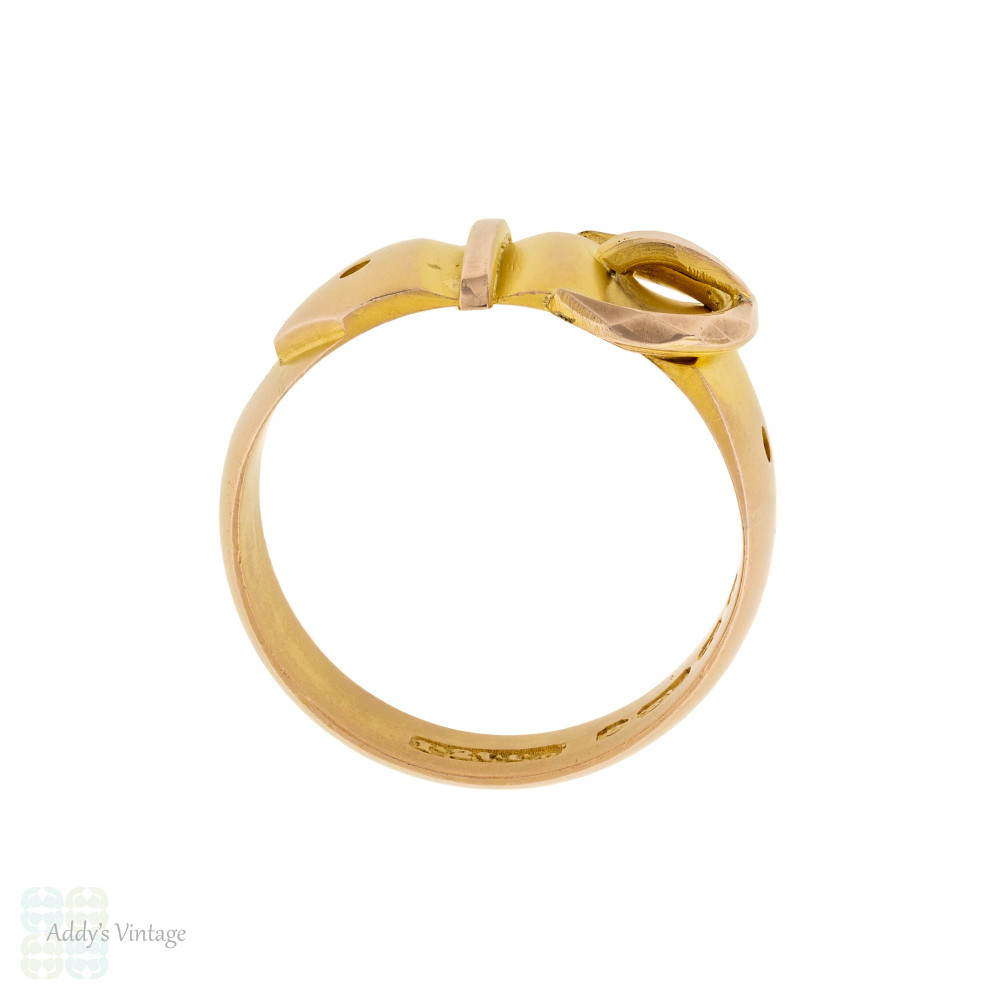 Victorian Buckle Ring, Wide 9ct 9k Yellow & Rose Gold Buckle Band Circa 1880s.