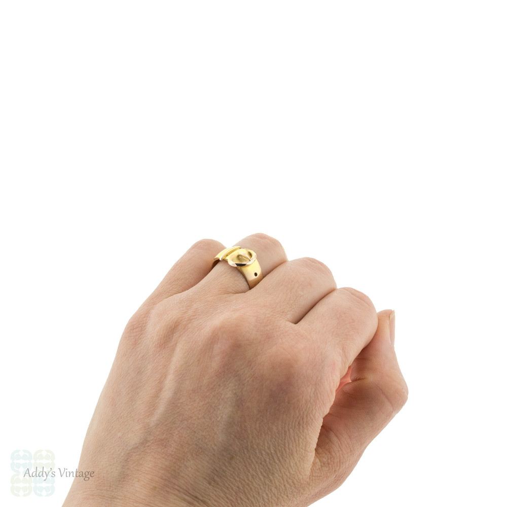 Victorian Buckle Ring, Wide 9ct 9k Yellow & Rose Gold Buckle Band Circa 1880s.