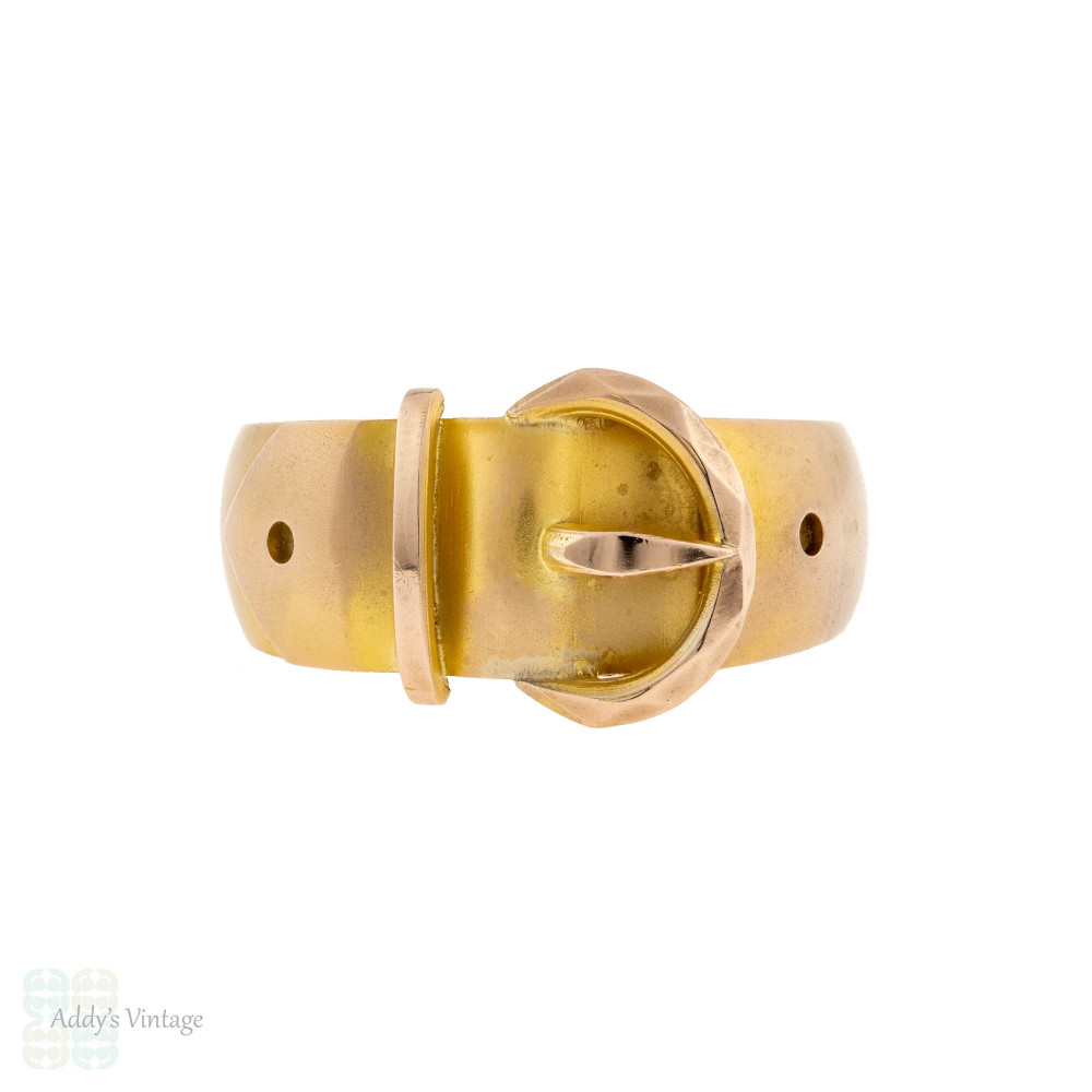 Victorian Buckle Ring, Wide 9ct 9k Yellow & Rose Gold Buckle Band Circa 1880s.