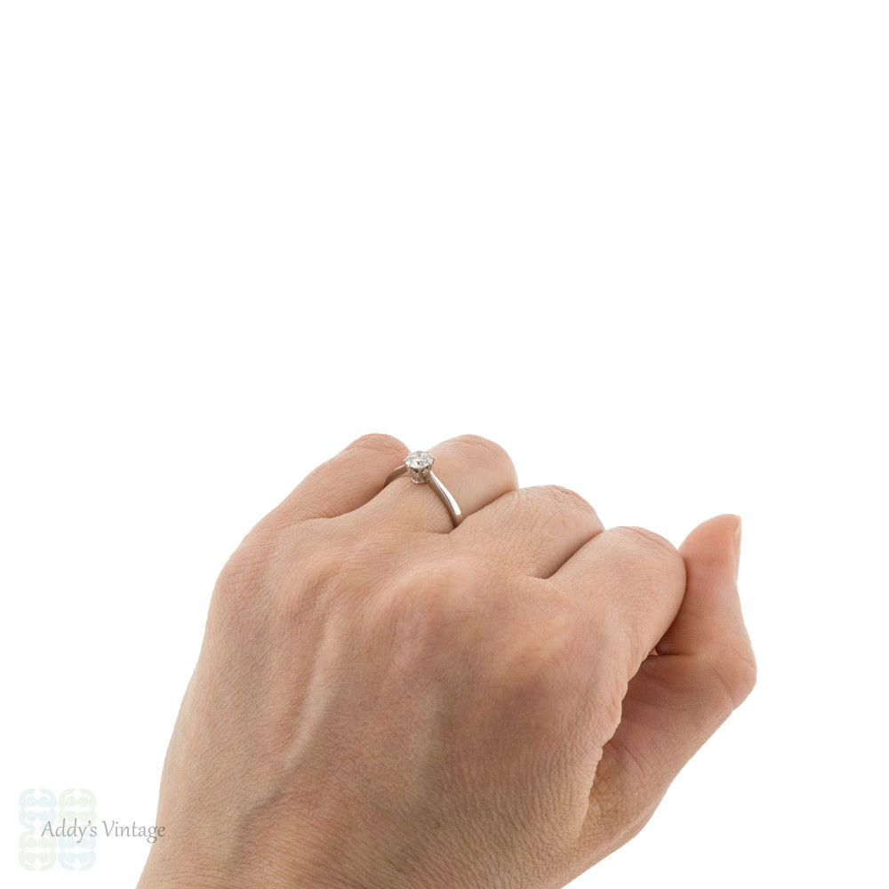 Vintage Diamond Engagement Ring, Platinum Crown Style 0.50 ct Solitaire Ring.