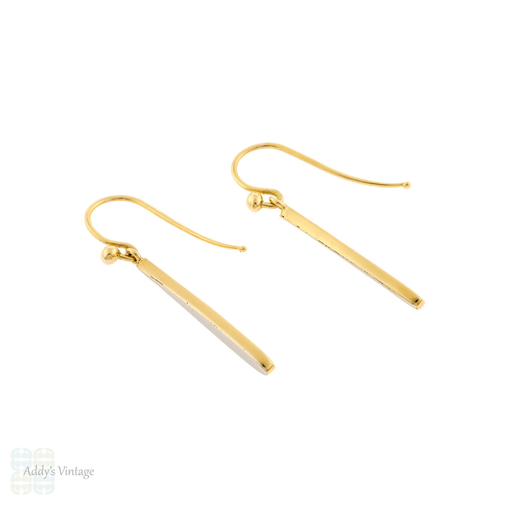 Antique Tapered Drop Earrings, Vintage 15ct Gold & Platinum Simple Everyday Dangle Earrings.