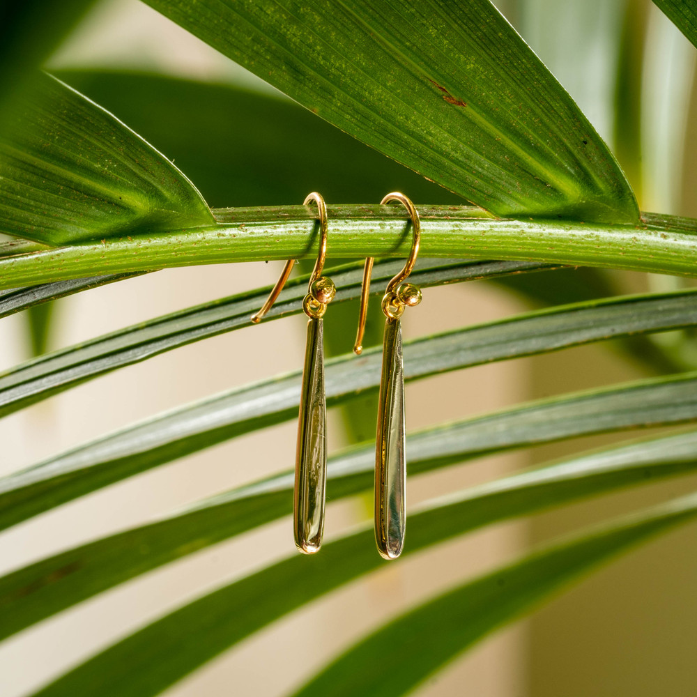 Antique Tapered Drop Earrings, Vintage 15ct Gold & Platinum Simple Everyday Dangle Earrings.
