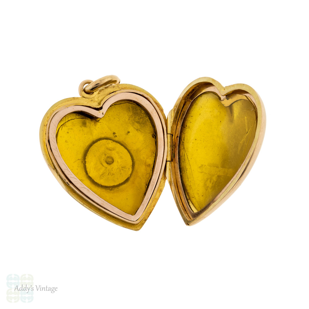 Edwardian Heart Locket, Antique 15ct 15k Gold Pearl Charm Pendant Chester 1900s.