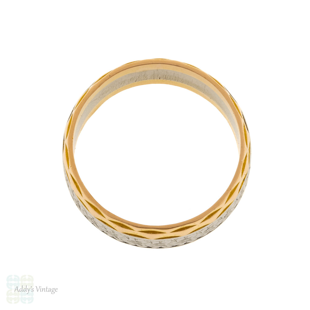 Vintage 22ct & Platinum Engraved Wedding Ring, Heavy Wide 22k Gold Band Size N / 6.75.