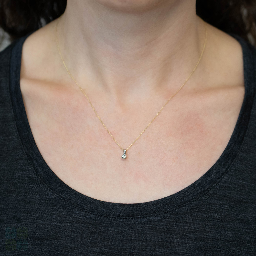 Old European Cut Diamond Pendant, 0.16ct Bezel Set Design 14k 14ct Gold.