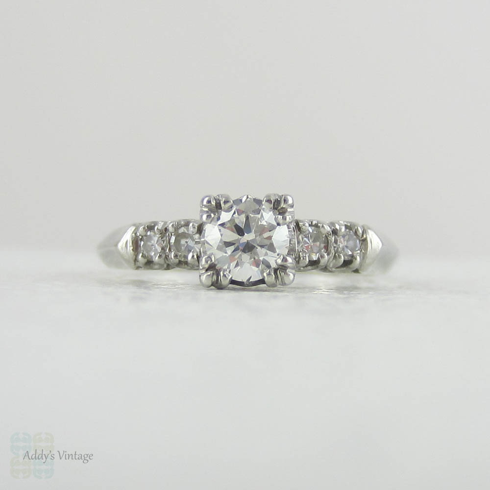 1930s Platinum & Diamond Engagement Ring. Transitional Cut Diamond Set in Fishtail Style Triple Claw Prongs with Knife Edge Setting.