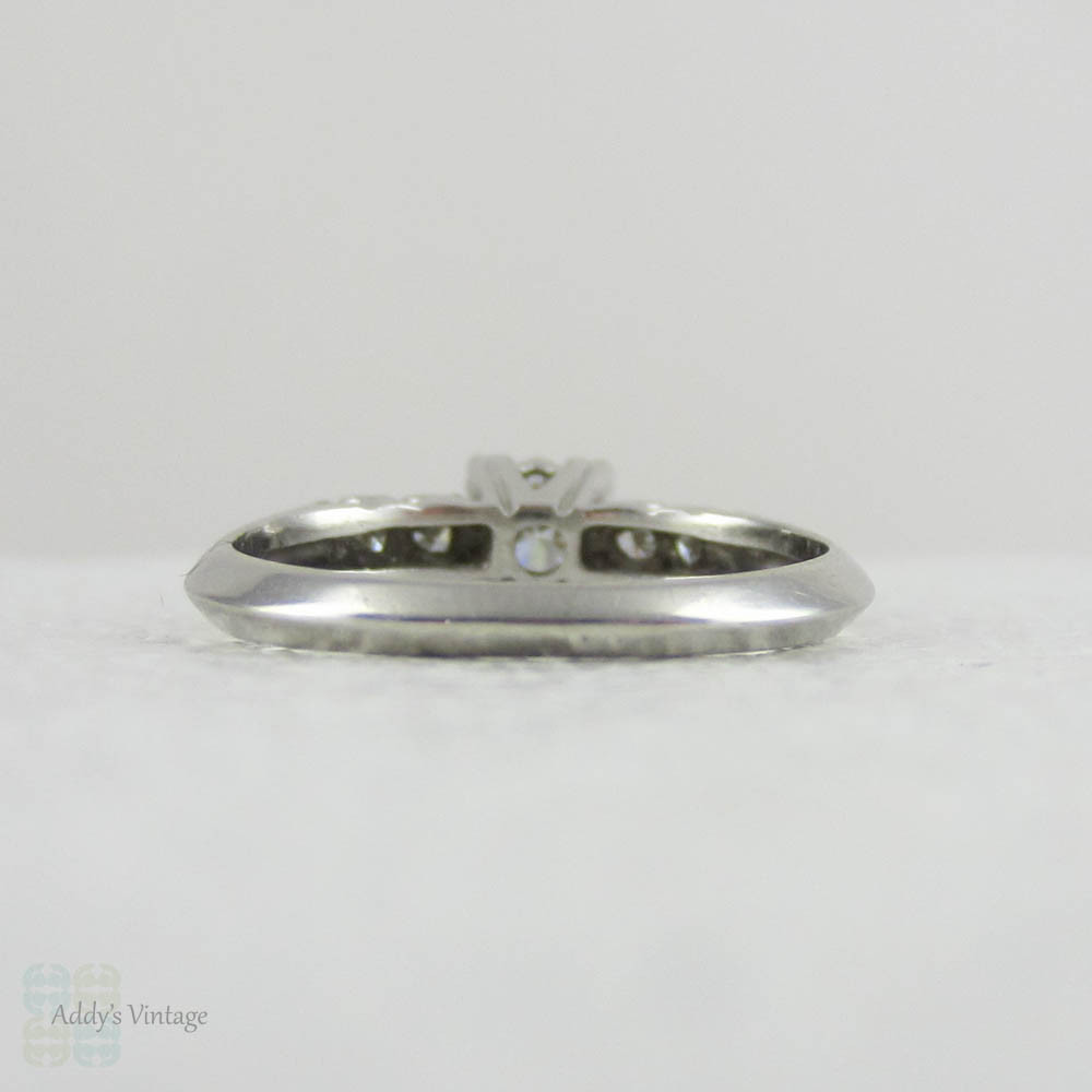1930s Platinum & Diamond Engagement Ring. Transitional Cut Diamond Set in Fishtail Style Triple Claw Prongs with Knife Edge Setting.