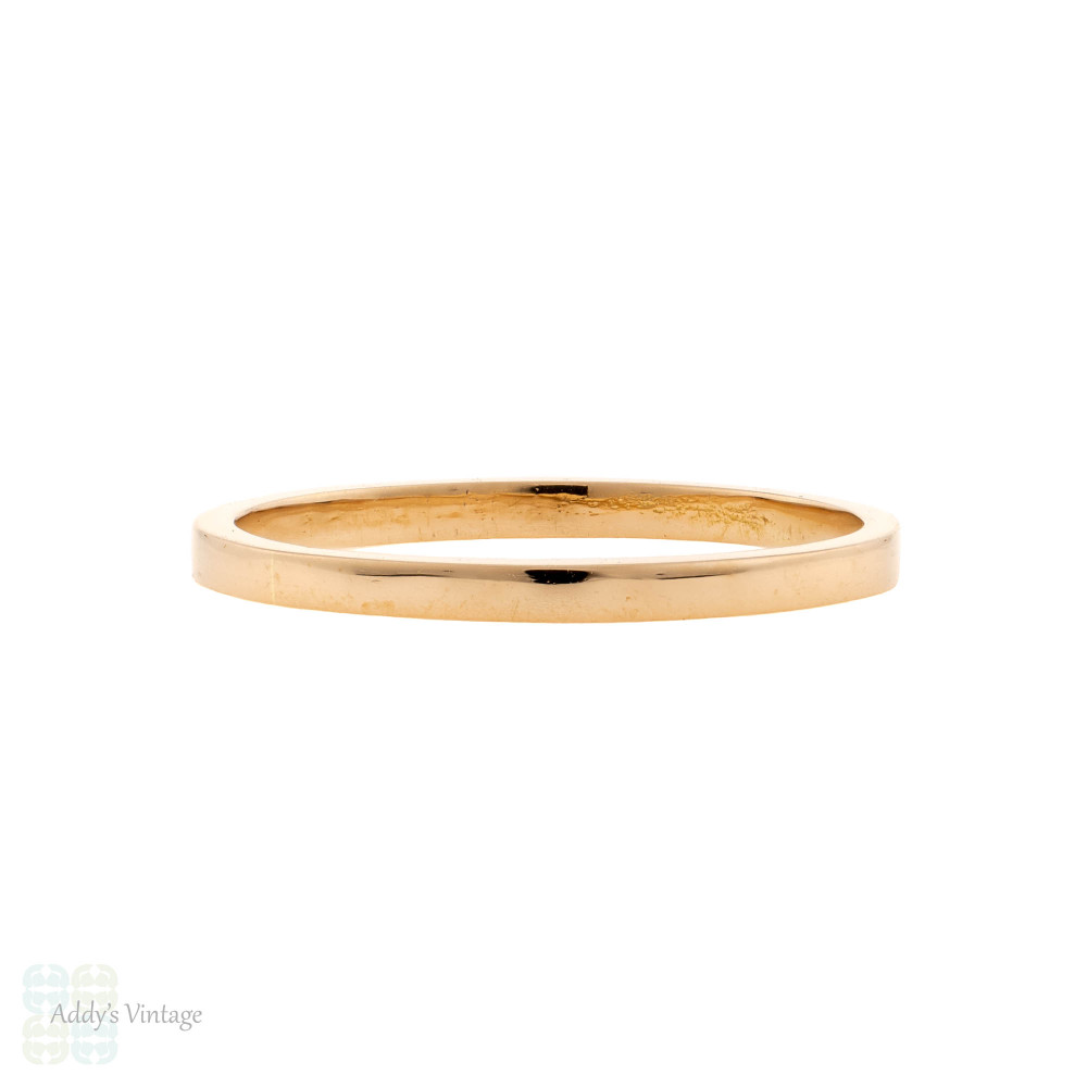 French 18ct Rose Gold Wedding Ring, Vintage Pipe Cut Slender Ladies Band Size K.5 / 5.75.
