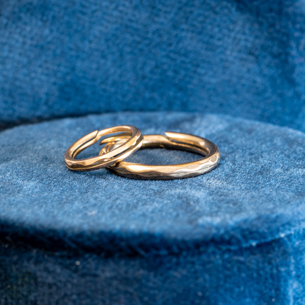 Pair of 9ct Gold Antique Split Rings, Small 9k Faceted Connector Jump Rings.