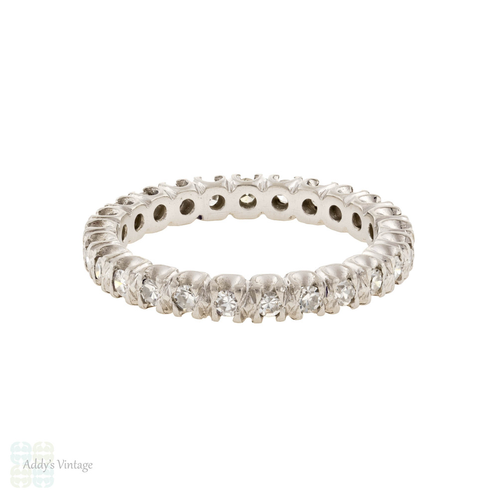 Diamond Eternity Wedding Ring, Vintage Platinum Full Hoop Band Size L.5 / 6.
