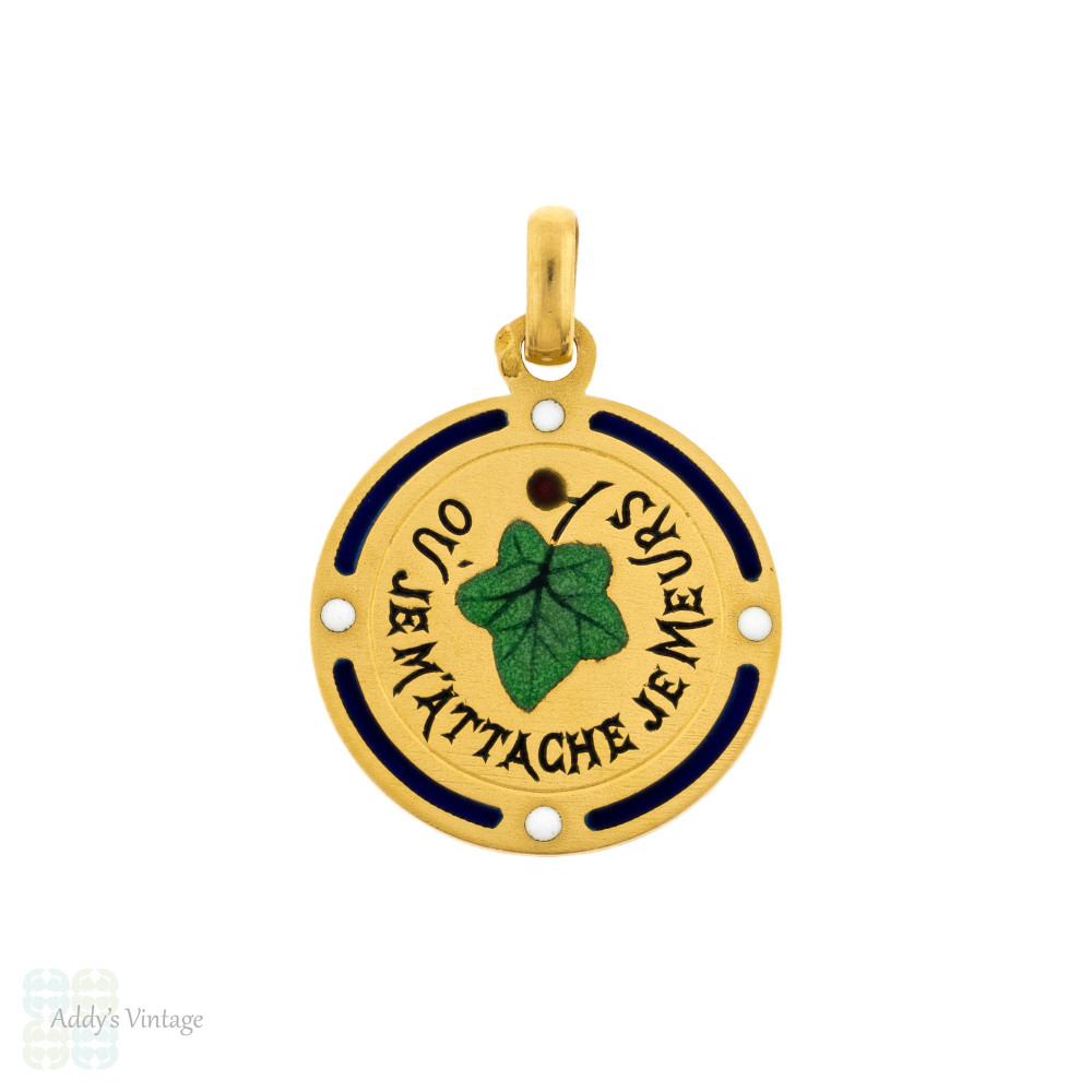 RESERVED French 18ct Ivy Leaf Pendant, Antique Sentimental 18k Gold Charm.