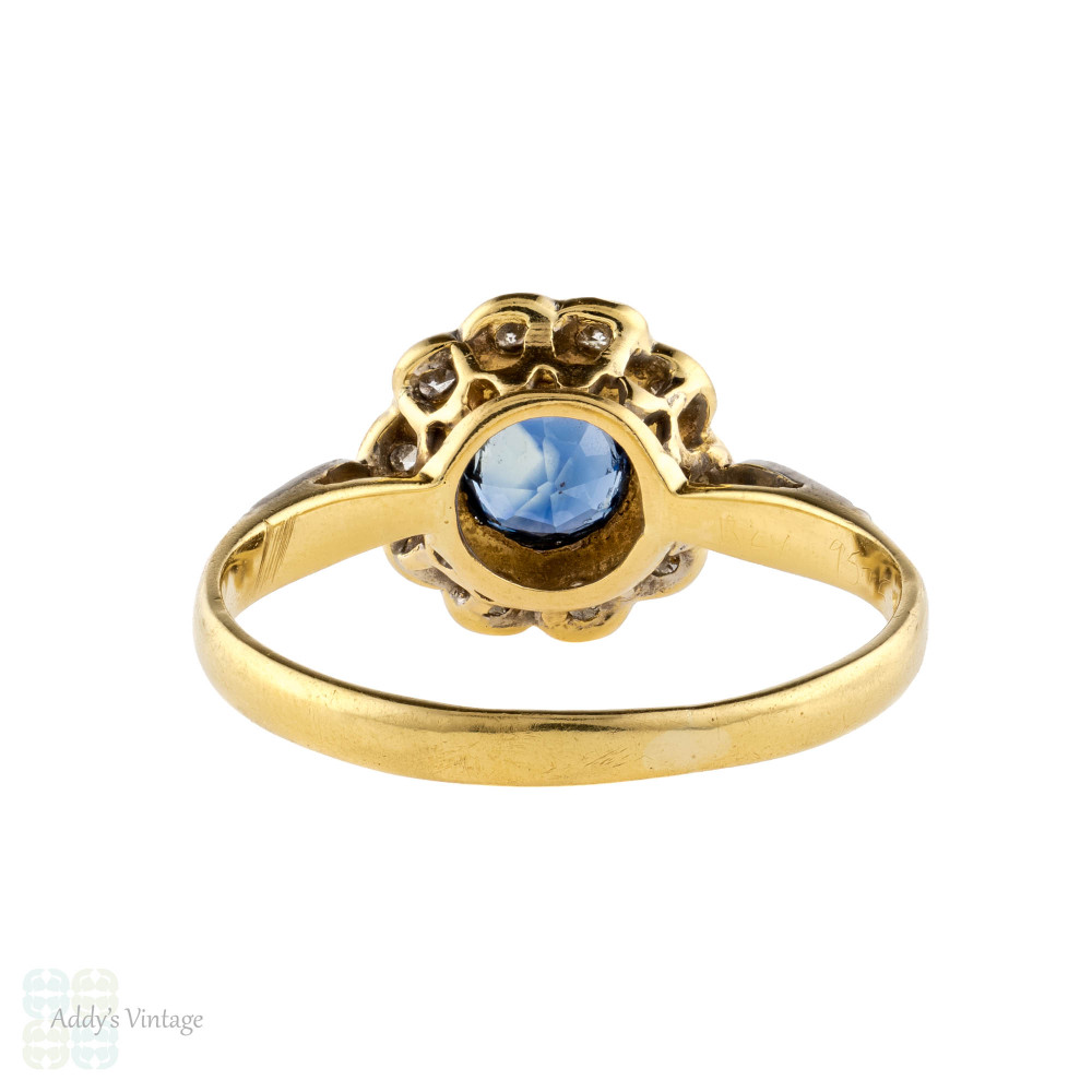 Floral Sapphire & Diamond Engagement Ring, Art Deco 18ct & Platinum Vintage Ring.