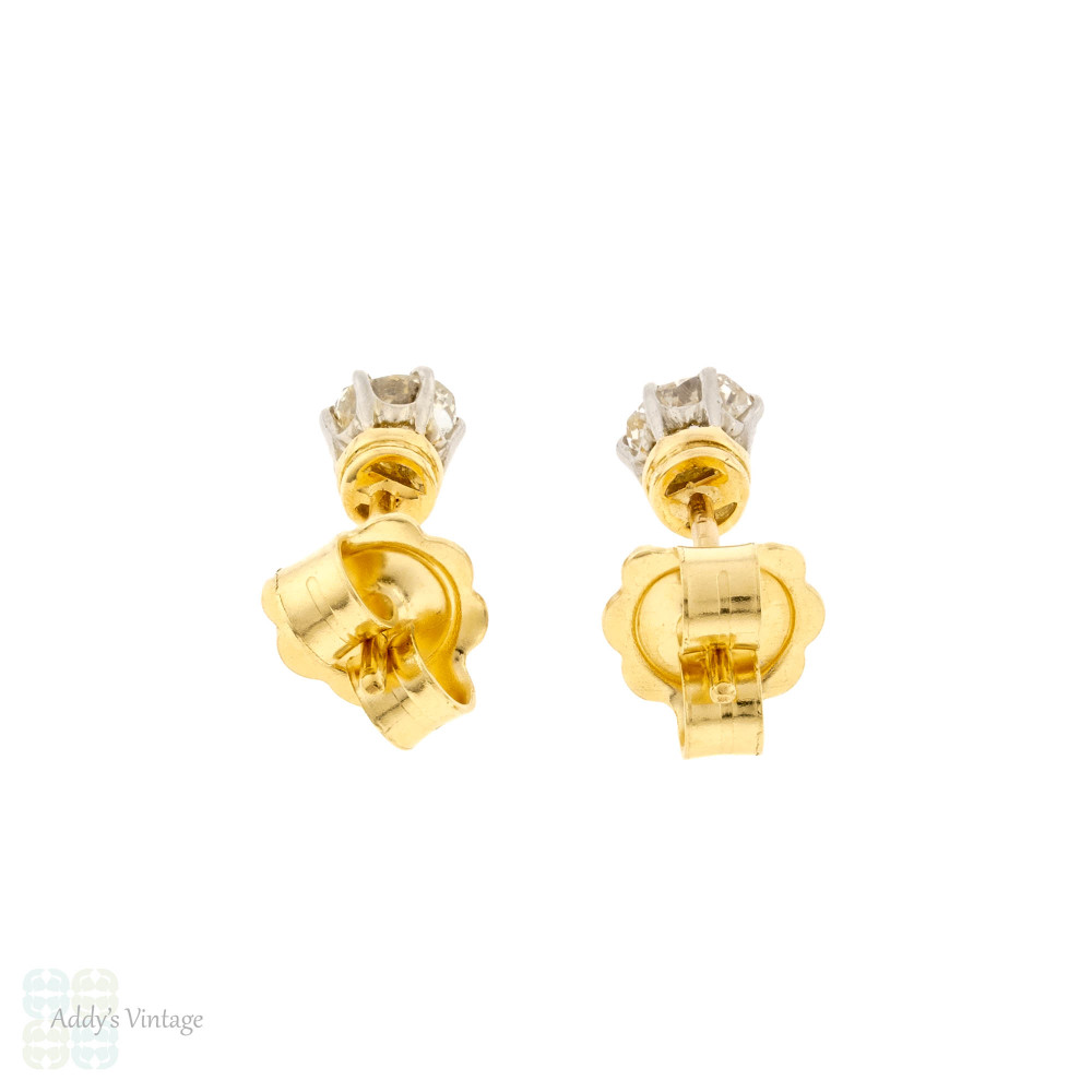 Old Mine Cut Diamond Stud Earrings 0.45ctw 18ct Gold & Platinum