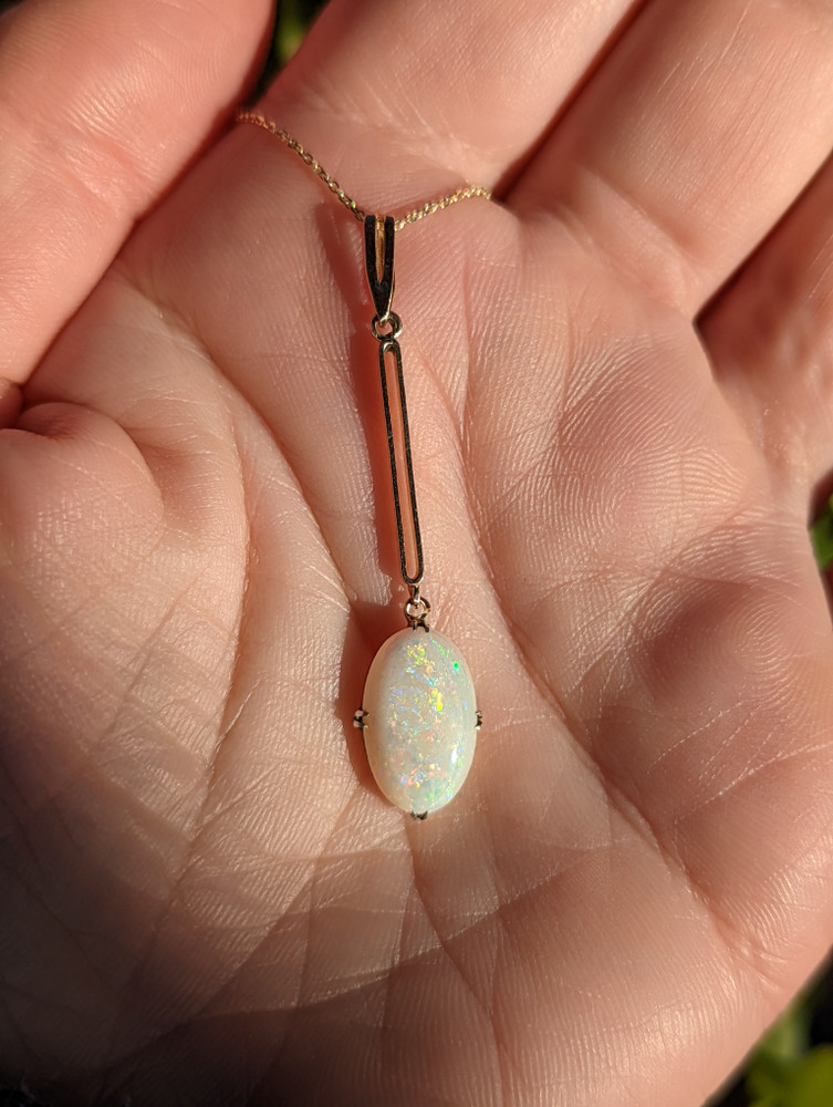 Antique Opal  9ct Pendant, Edwardian Cabochon Cut Opal Necklace.
