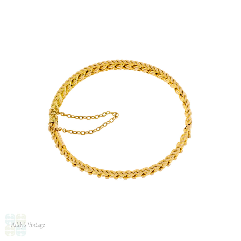 Antique 15ct Braided Keeper Design Bangle Bracelet, 15k Yellow Gold for Small Wrist.