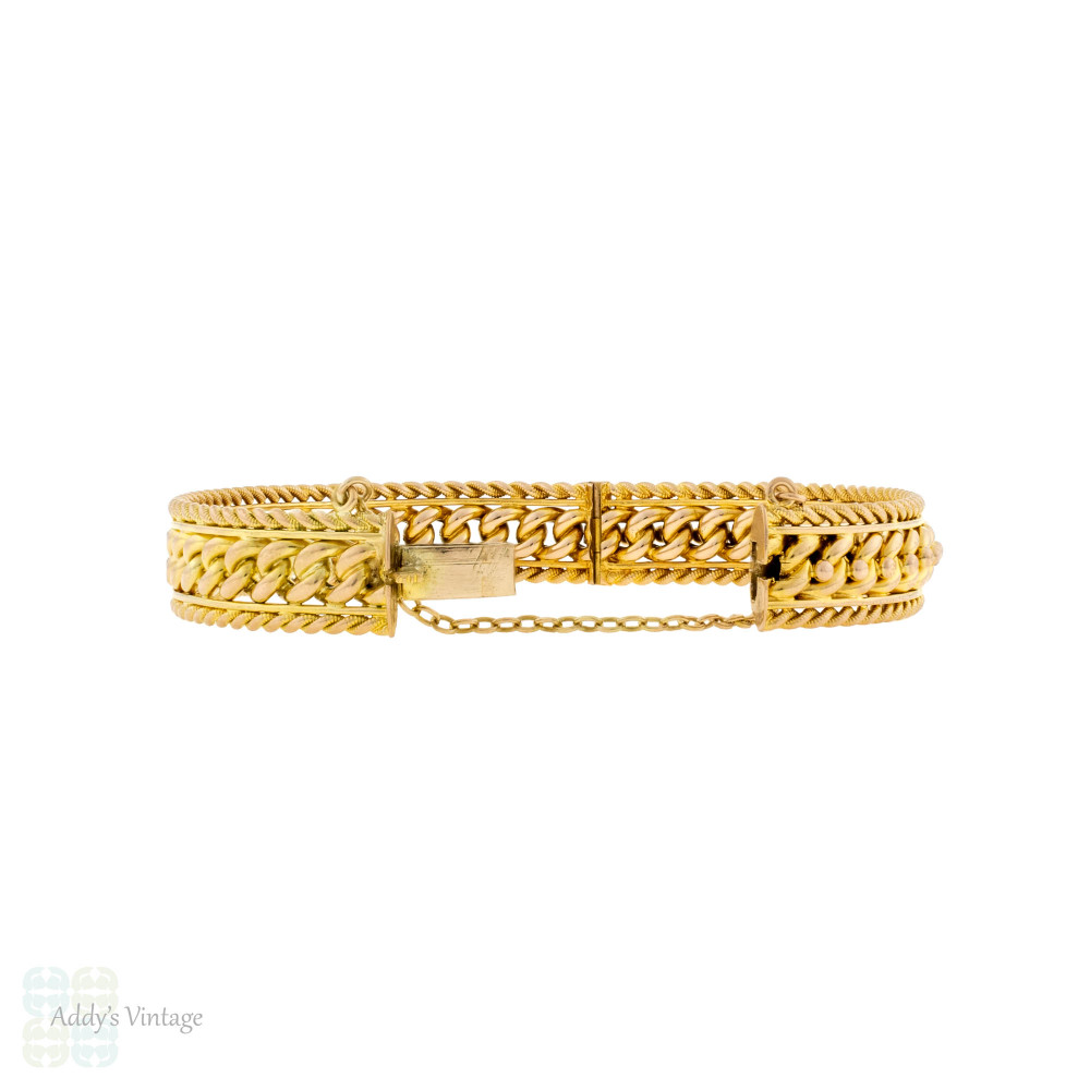 Antique 15ct Braided Keeper Design Bangle Bracelet, 15k Yellow Gold for Small Wrist.