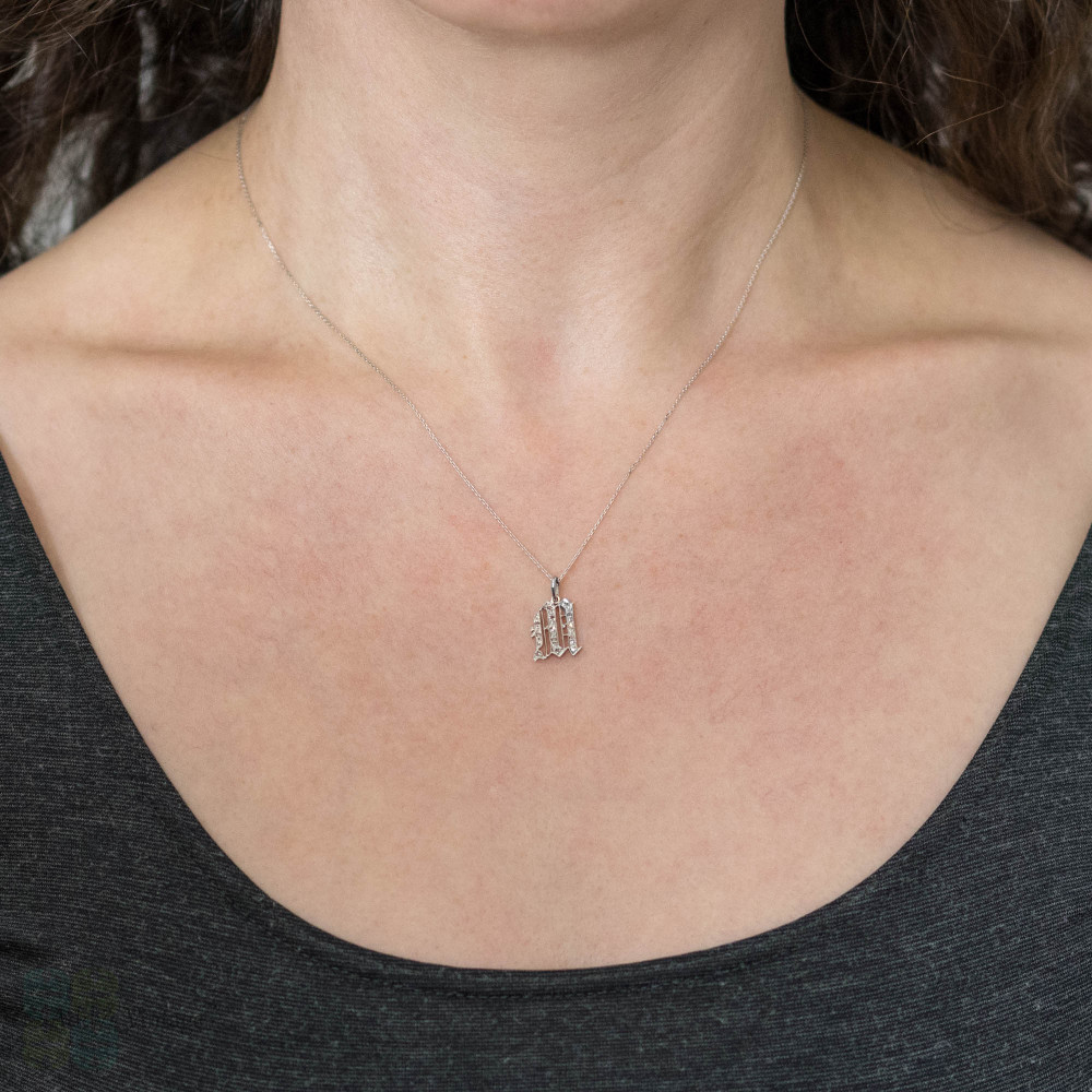 Edwardian M Initial Pendant, Rose Cut Diamond Letter Charm, 9ct Gold & Platinum.