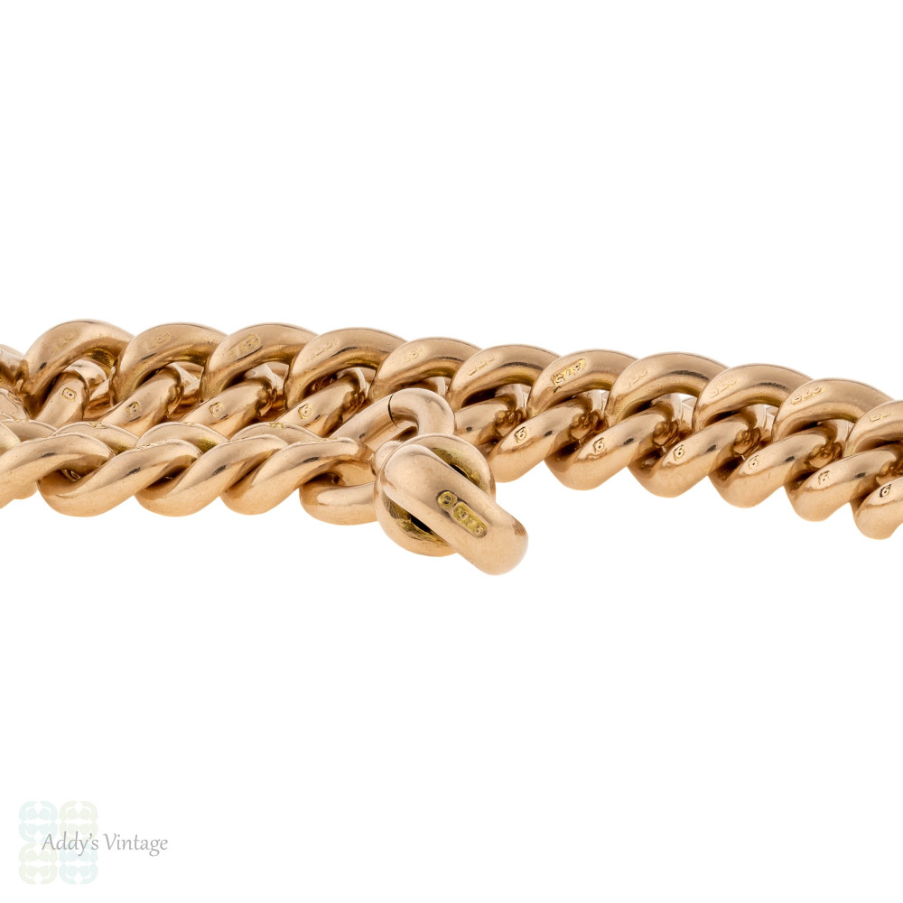 Antique 9ct Gold Curb Link Bracelet with Dog Clip Clasp, 21.5cm / 8.5 inches 26.7g