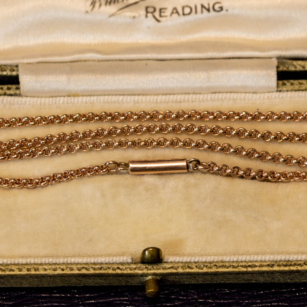 Antique 9ct Rose Gold Chain with Barrel Clasp, Rolo Link  Necklace 51 cm / 20 inches, 7.7g.