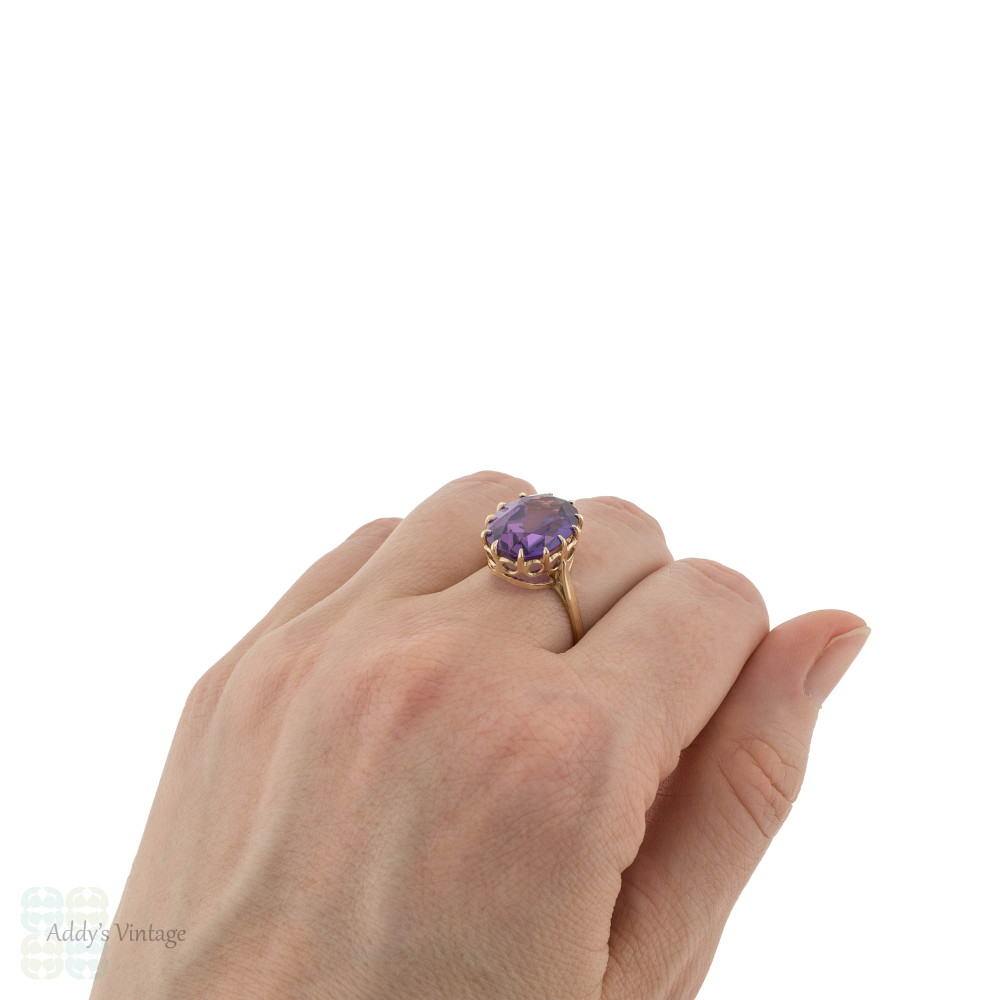 Purple Synthetic Sapphire Cocktail Ring, Large 9ct Gold Victorian Style 1960s Ring.