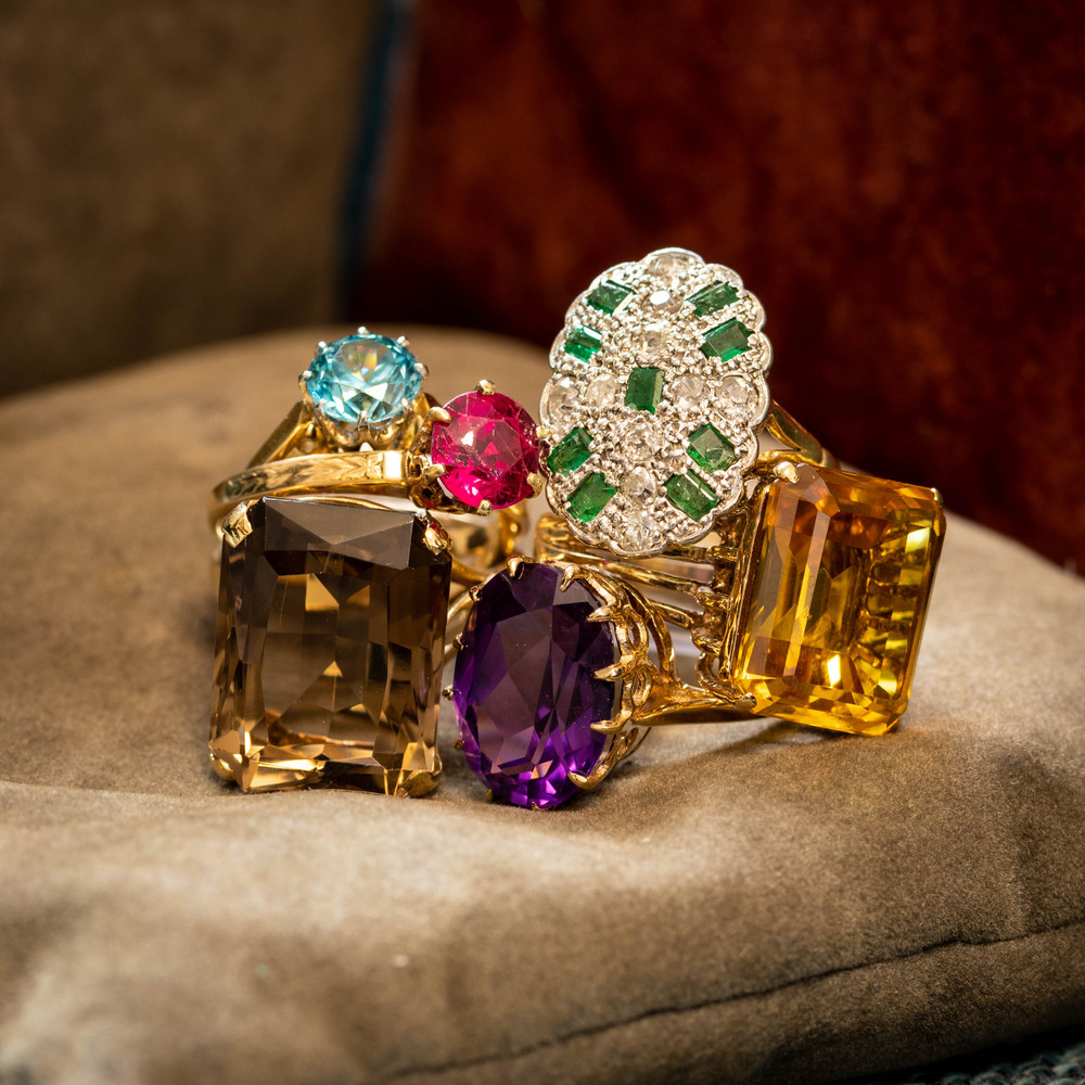 Purple Synthetic Sapphire Cocktail Ring, Large 9ct Gold Victorian Style 1960s Ring.