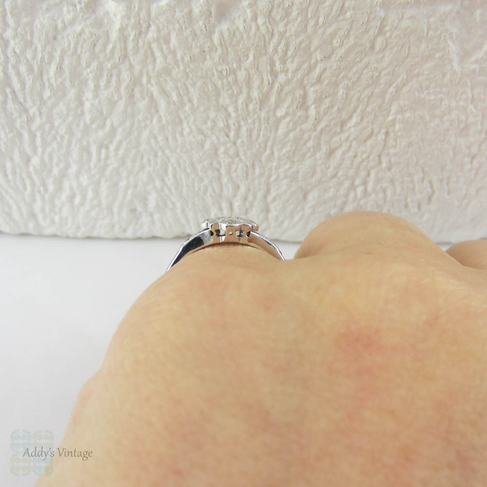 Elegant Art Deco Diamond Engagement Ring, Geometric Diamond Cluster in 18 Carat White Gold.