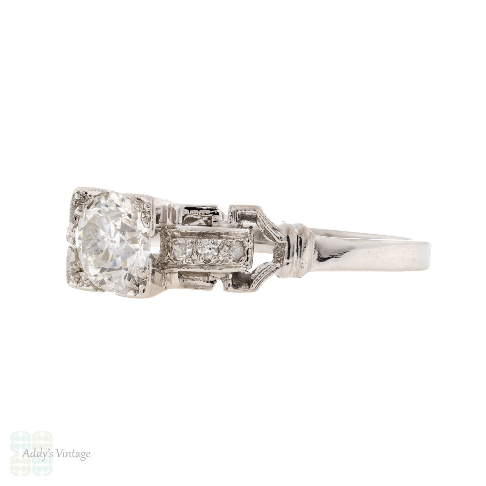 Art Deco Platinum Old European Cut Diamond Engagement Ring, 0.65ctw.