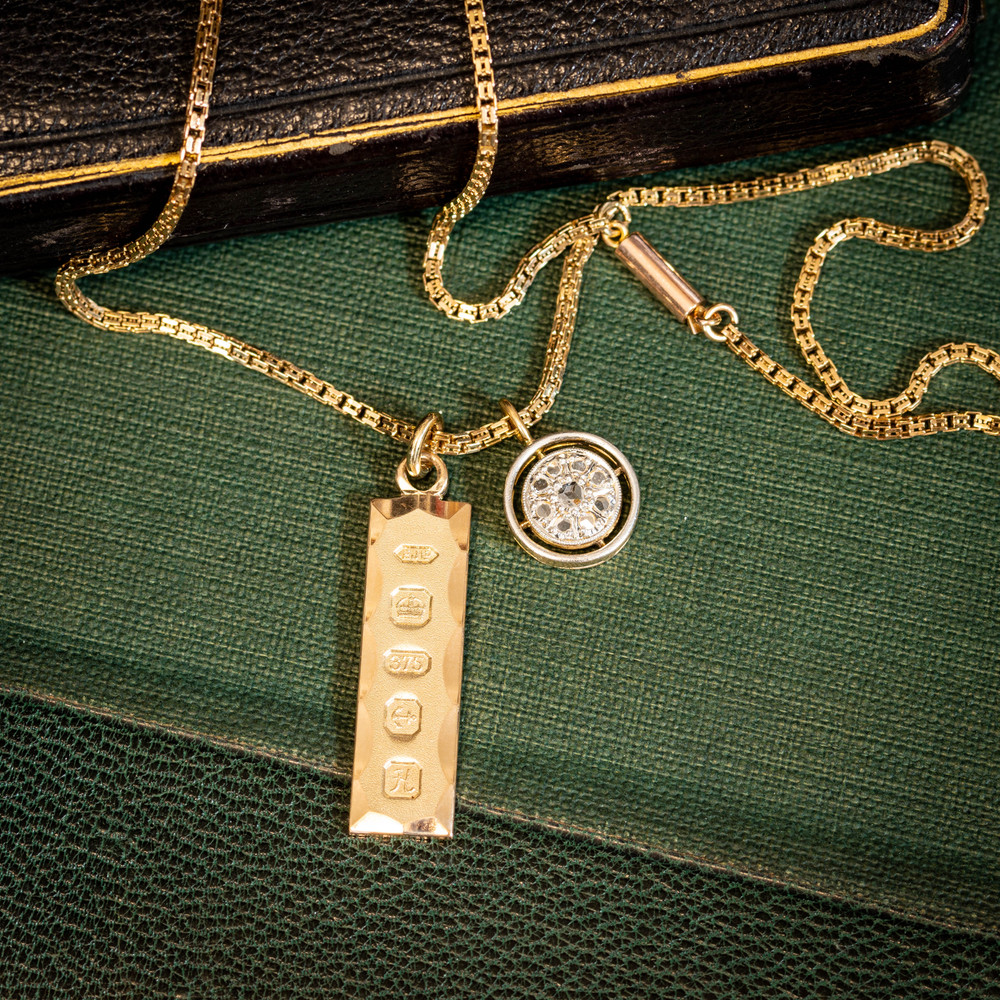 Vintage 9ct Yellow Gold 1982 Ingot Charm Pendant, 9k English Hallmarks.