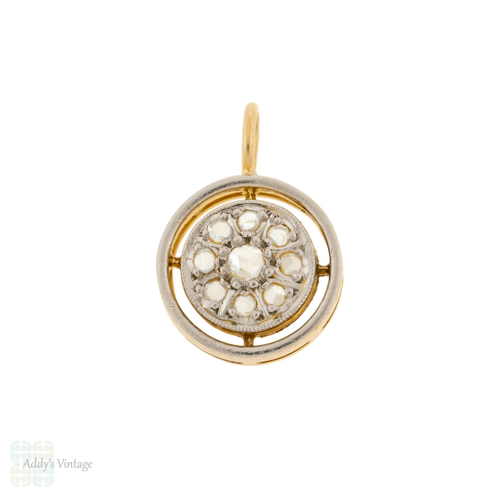 Antique Rose Cut Diamond Pendant, 18ct Gold Target Cluster Design.